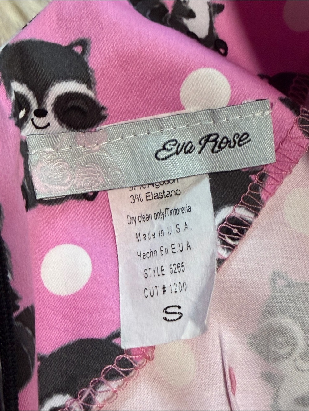Eva Rose Pink Raccoon Print Dress - Size Small - Picture 5 of 6